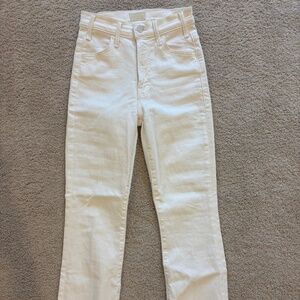 MOTHER THE HUSTLER ANKLE FRAYED JEANS WHITE